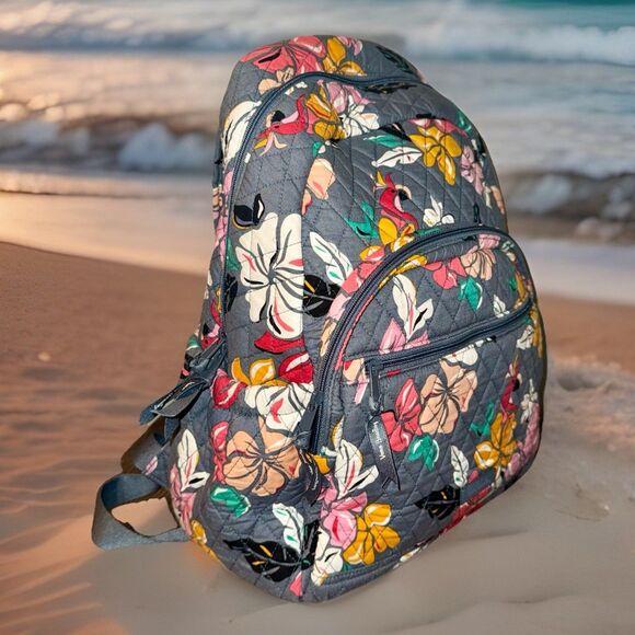 Vera Bradley Essential Laptop Backpack Coastal Paradise Gray NWOT main image 11